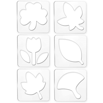 Acrylic Earring Handwork Template, Card Leather Cutting Stencils, Square, Clear, Leaf Pattern, 152x152x4mm, 6 styles, 1pc/style, 6pcs/set