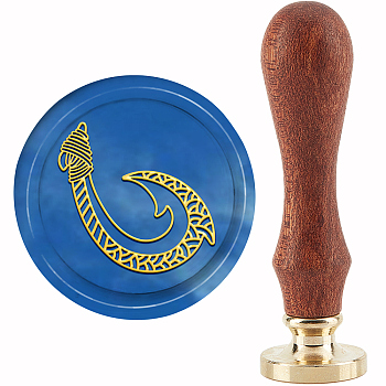 Brass Wax Seal Stamp with Handle, for DIY Scrapbooking, Fishhook Pattern, 89x30mm