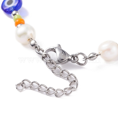 Natural Pearl & Evil Eye Protection Beaded Bracelet for Women(BJEW-TA00057)-5