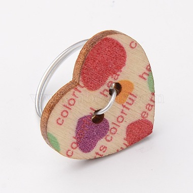 Corazón anillos de botones de madera(RJEW-JR00092)-2