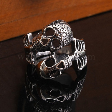 Steam Punk Style 316L Surgical Stainless Steel Skull Finger Rings(SKUL-PW0005-07D)-3