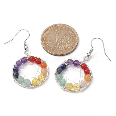 Boucles d'oreilles pendantes en perles rondes avec pierres précieuses naturelles mélangées(EJEW-JE05456-02)-3