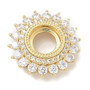 Rack Plating Brass Micro Pave Clear Cubic Zirconia Cabochon Connector Setttings, Long-Lasting Plated, Lead Free & Cadmium Free, Flower, Real 18K Gold Plated, Tray: 8.4mm, 19x5.7mm, Hole: 1x2mm(KK-L224-027G-01)