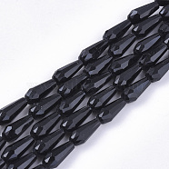 Opaque Solid Color Glass Beads Strands, Faceted, Teardrop, Black, 9.5x4mm, Hole: 1mm, about 72pcs/Strand, 27.09 inch(68.8cm)(X-GLAA-T009-002)