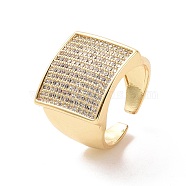 Cubic Zirconia Rectangle Open Cuff Ring, Real 18K Gold Plated Brass Wide Ring for Women, Cadmium Free & Nickel Free & Lead Free, Clear, US Size 6 1/2(16.9mm)(RJEW-P035-05G-01)