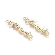 Brass Micro Pave Clear Cubic Zirconia Links connectors, Word MAMA and Star, for Mother's Day, Golden, 5.5x26x2mm, Hole: 1.2mm(ZIRC-G152-15G)