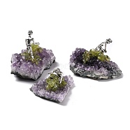 Natural Peridot Cluster & Alloy Miner Model Ornament, for Desk Home Decoration, 41.5~62.5x22.5~44x26~37mm(DJEW-D002-05AS-01)