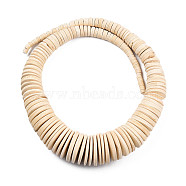 Coconut Beads Strands, Natural, Flat Round, Wheat, 6~26x2~7mm, Hole: 1mm, about 95~125pcs/strand, 18.70 inch(47.5cm)(X-COCB-Q001-1)