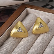 Triangle Brass Drawbench Stud Earring, with Clear Cubic Zirconia, for Women, Real 22K Gold Plated, 19x20mm(EJEW-L288-007G)