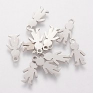 304 Stainless Steel Charms, Laser Cut, Boy Silhouette Charms, Laser Cut, Stainless Steel Color, 14x7x1mm, Hole: 1.5mm(STAS-Q201-T127)