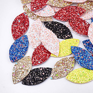 PU Leather Big Pendants, with Double-Sided Glitter Sequins/Paillette, Horse Eye, Mixed Color, 57.5x27x2mm, Hole: 2mm(X-FIND-Q081-01)