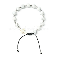 Natural Howlite Round & Cross Braided Bead Bracelets, Adjustable Nylon Cord Bracelets for Women, Inner Diameter: 2-1/8~3-1/8  inch(5.5~8cm)(BJEW-TA00321-03)