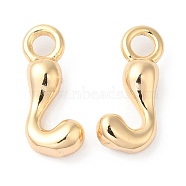 Brass Charms, Real 18K Gold Plated, Letter J, 13.5x6x3.5mm, hole: 2mm(KK-P234-13G-J)
