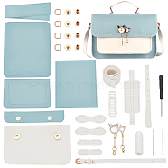 DIY Imitation Leather Sew on Women's Crossbody Bag Making Kit, including Fabrics, Imitation Pearl Cat Head Ornament, Alloy Buckles & Magnetic Button, Cord and Needle, Screwdriver, Cadet Blue, Finished Product: 25x7x18.5cm(DIY-WH0387-30C)