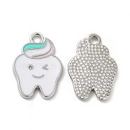 Alloy Enamel Pendants, Tooth Charm, Platinum, White, 18x13x1.5mm, Hole: 1.8mm(ENAM-J650-09P-01)