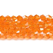 Transparent Electroplate Glass Beads Strands, AB Color Plated, Faceted, Bicone, Orange, 6x6mm, Hole: 1mm, about 45~47pcs/strand, 9.65~9.84 inch(24.5~25cm)(EGLA-A039-T6mm-B23)