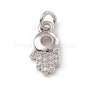 Brass Micro Pave Clear Cubic Zirconia Palm Charms, with Open Jump Rings, Platinum, 12.5x6.5x2mm, Jump Ring: 4.5x0.7mm, Inner Diameter: 2.2mm (ZIRC-F132-56P)