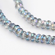 Electroplate Glass Beads Strands,  Full Rainbow Plated, Faceted Rondelle, Turquoise, 2x1.5mm, Hole: 0.5mm, about 203pcs/strand, 12 inch(EGLA-P018-1mm-FR-B03)