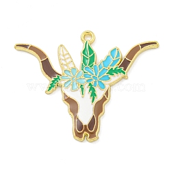 Alloy Enamel Pendants, Golden, Cattle Head with Flower Charm, Camel, 34x42x3mm, Hole: 2mm, 10pcs/set(FIND-Z049-02B-03G)