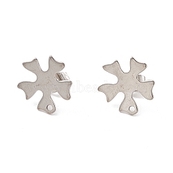 201 Stainless Steel Stud Earring Findings, with Ear Nuts and 304 Stainless Steel Pins, Flower with Hole, Stainless Steel Color, 14.5x15.5mm, Hole: 1.4mm, Pin: 0.7mm(STAS-G266-11P)