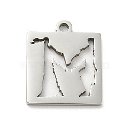 304 Stainless Steel Pendants, Square Charm, Stainless Steel Color, 22x18.7x2mm, Hole: 2mm(STAS-H184-11P)