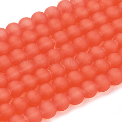 Transparent Glass Bead Strands, Frosted, Round, Orange Red, 6mm, Hole: 1.3~1.6mm, about 140pcs/strand, 31.4 inch(X-GLAA-S031-6mm-27)