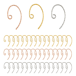 90Pcs 3 Colors Brass Earring Hooks, with Horizontal Loops, Mixed Color, 20x12x1mm, Hole: 2mm, Pin: 1mm, 30Pcs/color(KK-FH0006-81)