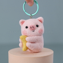 Handmade Felting DIY Material Package, Keychain Pendant, Pig, Pink, 30~50mm(PW-WGAD15B-01)