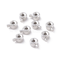 Anti-Tarnish Rhodium Plated 925 Sterling Silver Crimp Beads, Loose Spacer Beads, Stopper Crimp Charms, Flat Round, Platinum, 4x3x2mm, Hole: 0.8mm, pin: 1mm(STER-D035-01P)