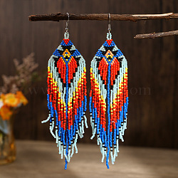 Bohemian Handmade Glass Tassel Dangle Earrings, Retro Ethnic Style Unique Women's Ear Accessories, Platinum, 145x45mm(XY6798)