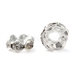 Brass Rhinestone Spacer Beads, Grade A, Waves Edge, Rondelle, Silver Color Plated, Clear, Size: about 6mm in diameter, 3mm thick, hole: 1.5mm(X-RB-A006-6MM-S)