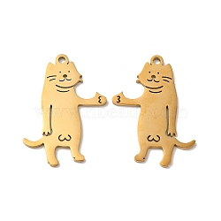 Ion Plating(IP) 304 Stainless Steel Pendants, Cat Charm, Real 18K Gold Plated, 35x26x1.5mm, Hole: 2.5mm(X-STAS-H212-31G)