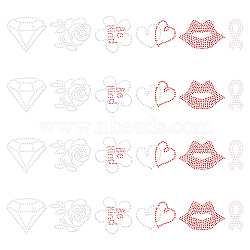 24Pcs 6 Style Glitter Hotfix Rhinestone(Hot Melt Adhesive On The Back), Costume Accessories, Flower & Lip & Heart & Diamond & Awareness Ribbon Shape, Mixed Patterns, 39.5~67x25.5~71x1mm, 4pcs/style(DIY-FG0003-88)