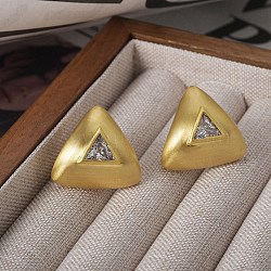 Triangle Brass Drawbench Stud Earring, with Clear Cubic Zirconia, for Women, Real 22K Gold Plated, 19x20mm(EJEW-L288-007G)