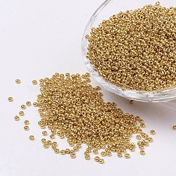 12/0 Grade A Round Glass Seed Beads, Iris Round Beads, Golden Plated, 2x1.5mm, Hole: 0.5mm, about 5000pcs/50g(X-SEED-A022-F12-615)