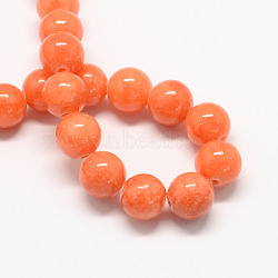 Natural Dyed Yellow Jade Gemstone Bead Strands, Round, Coral, 10mm, Hole: 1mm, about 40pcs/strand, 15.7 inch(X-G-R271-10mm-Y31)