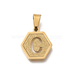 304 Stainless Steel Charms, Real 18K Gold Plated, Hexagon with Letter Charm, Letter C, 15x14x1.5mm, Hole: 3x5.5mm(STAS-H227-01G-C)