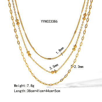 Stainless Steel Multi-Layer Necklace for Women, Elegant and Non-Fading Jewelry, Golden, 14.96 inch(38cm) and 16.14 inch(41cm) and 17.32 inch(44cm)