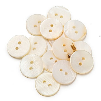 Freshwater Shell Buttons, Flat Round, Seashell Color, 15x1.5mm, Hole: 1.8mm