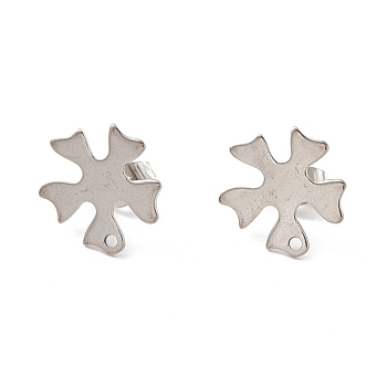201 Stainless Steel Stud Earring Findings, with Ear Nuts and 304 Stainless Steel Pins, Flower with Hole, Stainless Steel Color, 14.5x15.5mm, Hole: 1.4mm, Pin: 0.7mm