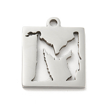 304 Stainless Steel Pendants, Square Charm, Stainless Steel Color, 22x18.7x2mm, Hole: 2mm