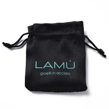 Rectangle Polyester Packing Pouches Bags, Drawstring Bags, with Nylon Cord, Word, Black, 8.8~9x7cm