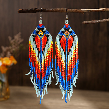 Bohemian Handmade Glass Tassel Dangle Earrings, Retro Ethnic Style Unique Women's Ear Accessories, Platinum, 145x45mm