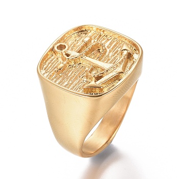 Men's Ion Plating(IP) 304 Stainless Steel Finger Rings, Anchor, Golden, Size 8~13, 18~22mm