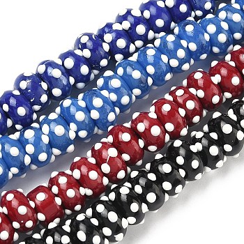 Spray Painted Opaque Glass Enamel Beads, Bumpy Rondelle with Polka Dot, Mixed Color, 10~12x5~6mm, Hole: 3~4mm