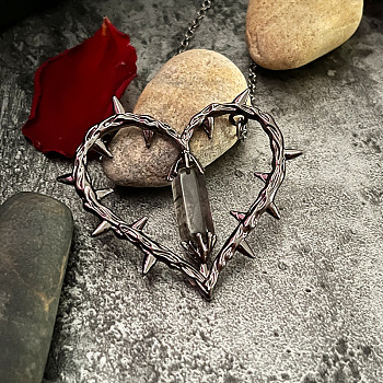 Gothic Witch Heart Thorn Pendant Unisex Vintage Thorn Love Necklace, Black, 0.04 inch(0.1cm)