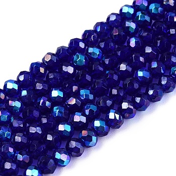 Electroplate Glass Beads Strands, Half Rainbow Plated, Faceted, Rondelle, Dark Blue, 2.9~3.3x2mm, Hole: 0.8mm, about 148~150pcs/strand, 39.5~40cm