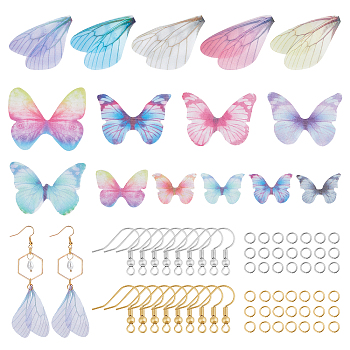 DIY Fabric Dangle Earring Making Kits, Including 150Pcs Butterfly & Dragonfly Polyester Fabric Wings Crafts Decoration, Iron Earring Hooks & Jump Rings, Mixed Color, Wings Crafts Decoration: 150pcs