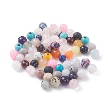 Electroplated Natural & Synthetic Mixed Gemstone Beads, Round, 5.5~7mm, Hole: 1~1.5mm, about 300pcs/100g