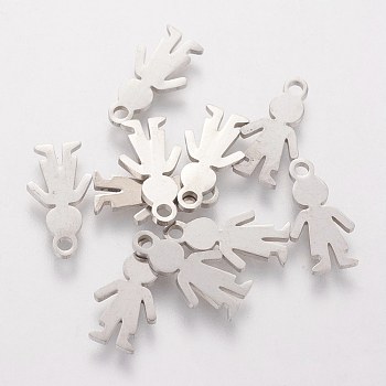 304 Stainless Steel Charms, Laser Cut, Boy Silhouette Charms, Laser Cut, Stainless Steel Color, 14x7x1mm, Hole: 1.5mm